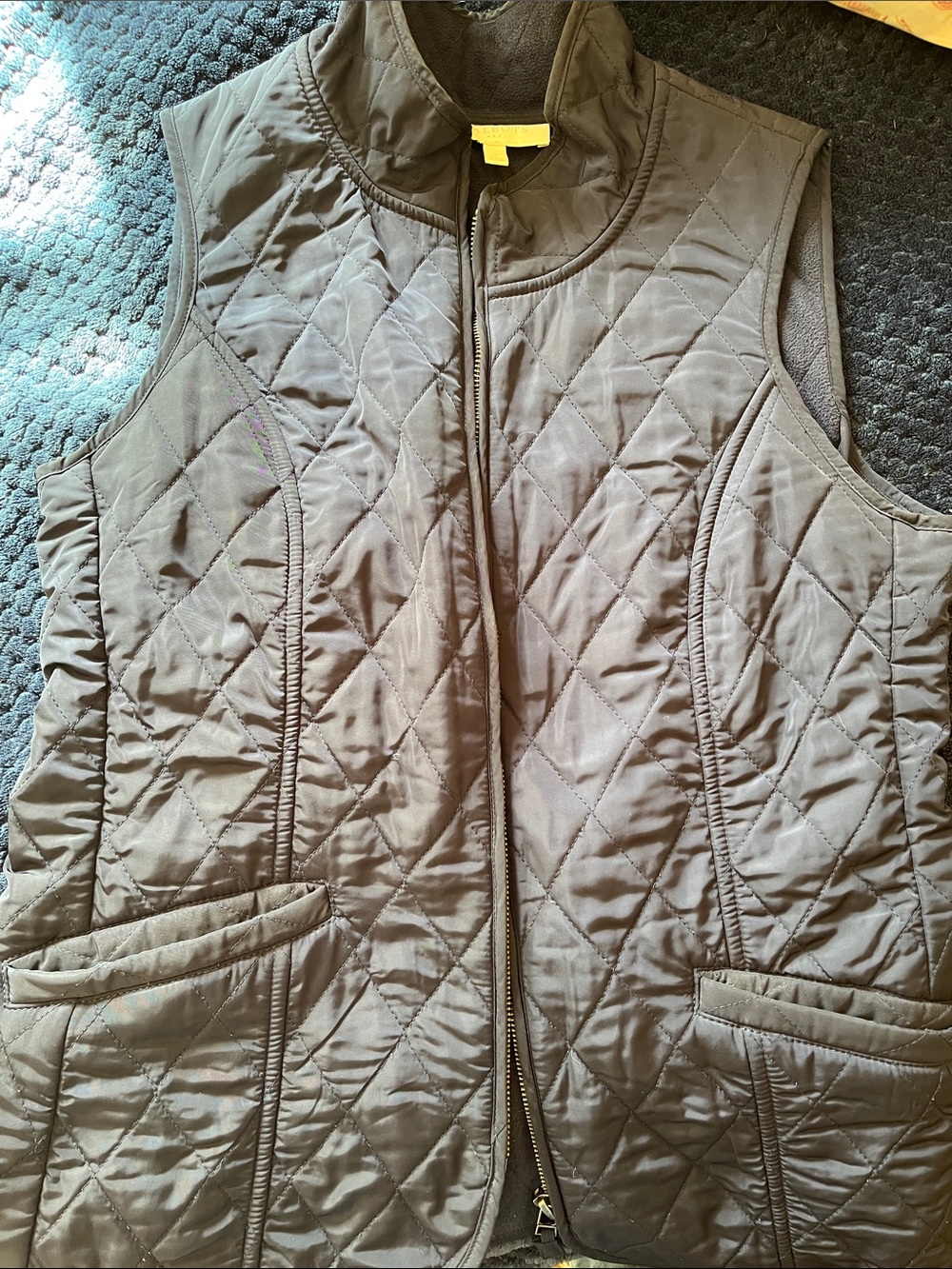 Talbots Quilted Brown Sleeveless Zip-Front Vest